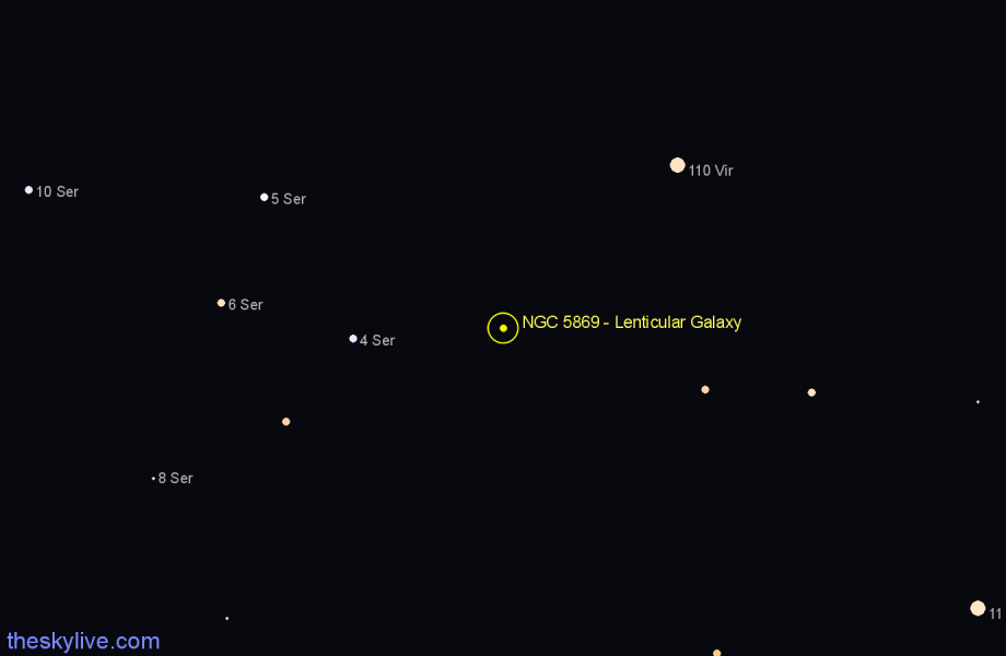 Finder chart NGC 5869 - Lenticular Galaxy in Virgo star