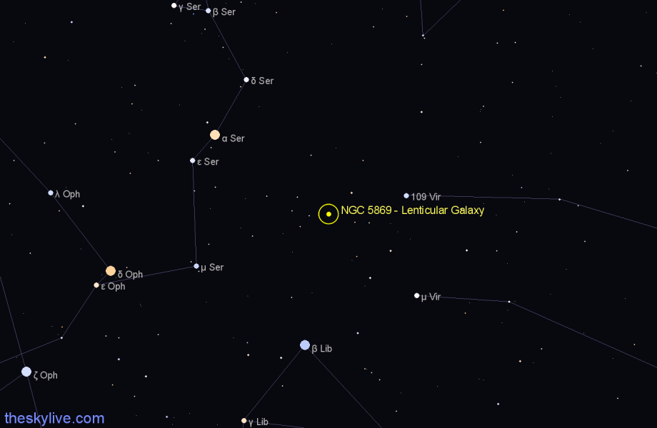 Finder chart NGC 5869 - Lenticular Galaxy in Virgo star