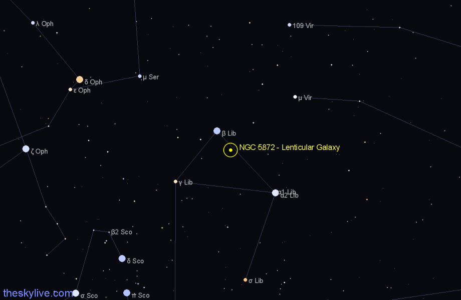 Finder chart NGC 5872 - Lenticular Galaxy in Libra star