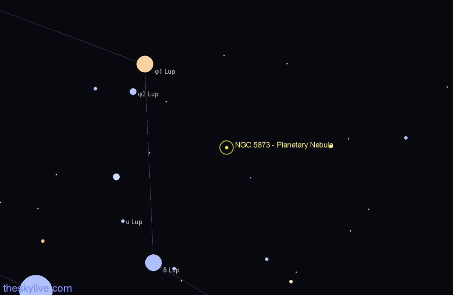 Finder chart NGC 5873 - Planetary Nebula in Lupus star