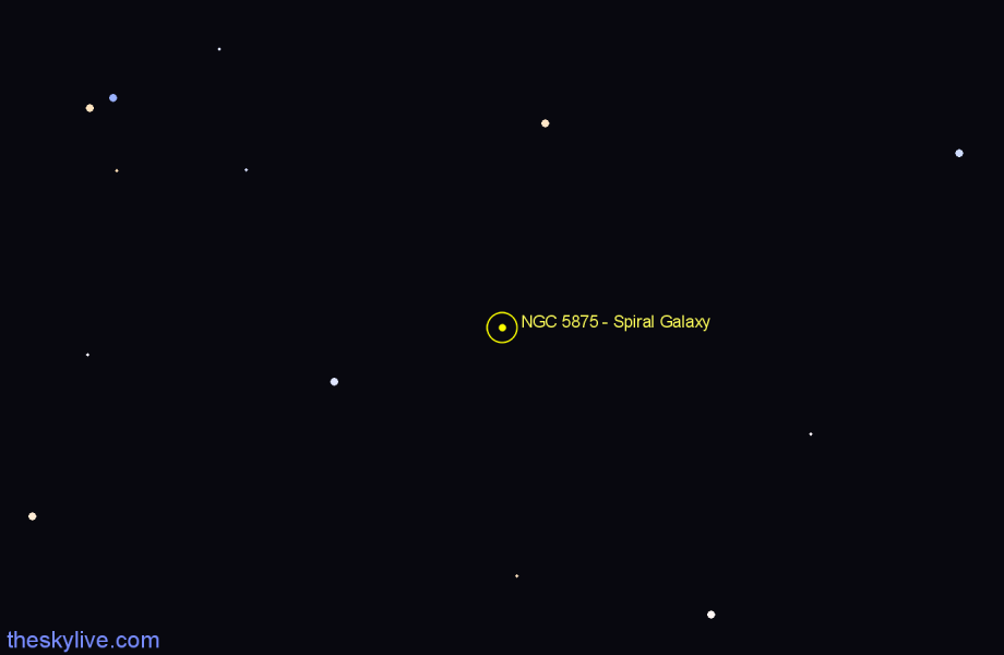 Finder chart NGC 5875 - Spiral Galaxy in Boötes star