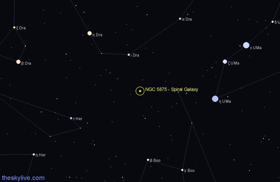 Finder chart NGC 5875 - Spiral Galaxy in Boötes star