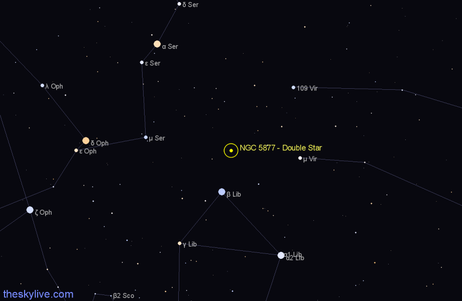 Finder chart NGC 5877 - Double Star in Libra star