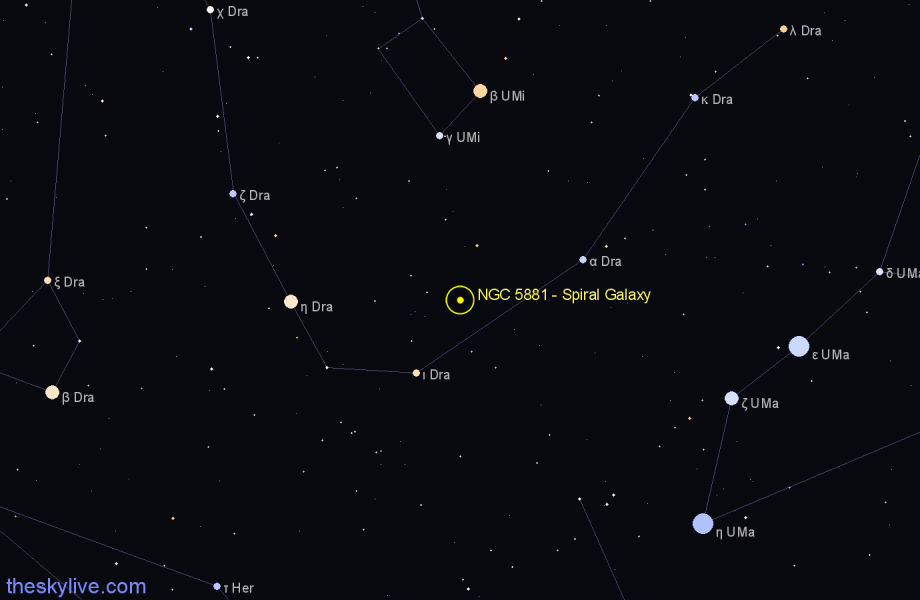 Finder chart NGC 5881 - Spiral Galaxy in Draco star
