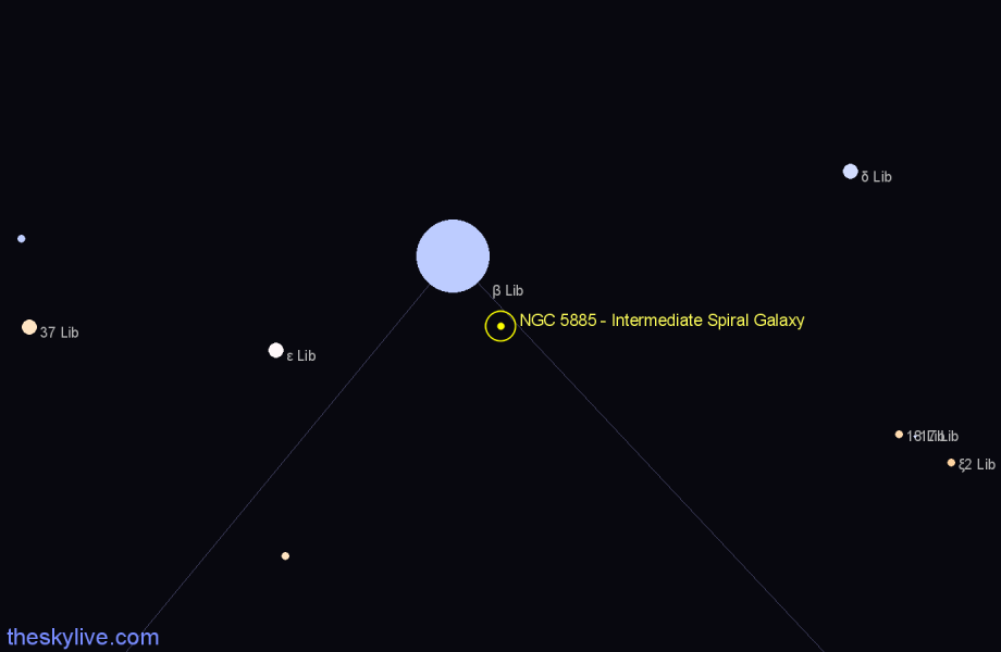 Finder chart NGC 5885 - Intermediate Spiral Galaxy in Libra star