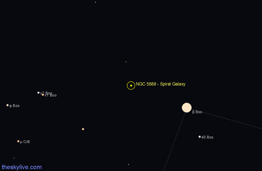 Finder chart NGC 5888 - Spiral Galaxy in Boötes star