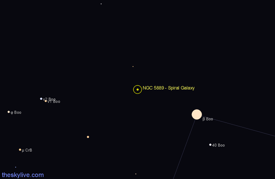 Finder chart NGC 5889 - Spiral Galaxy in Boötes star