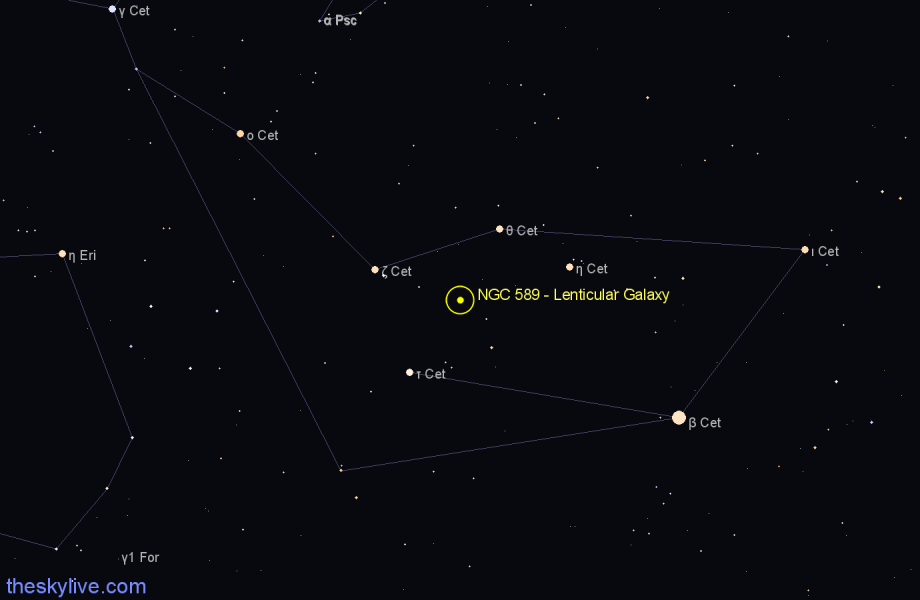 Finder chart NGC 589 - Lenticular Galaxy in Cetus star