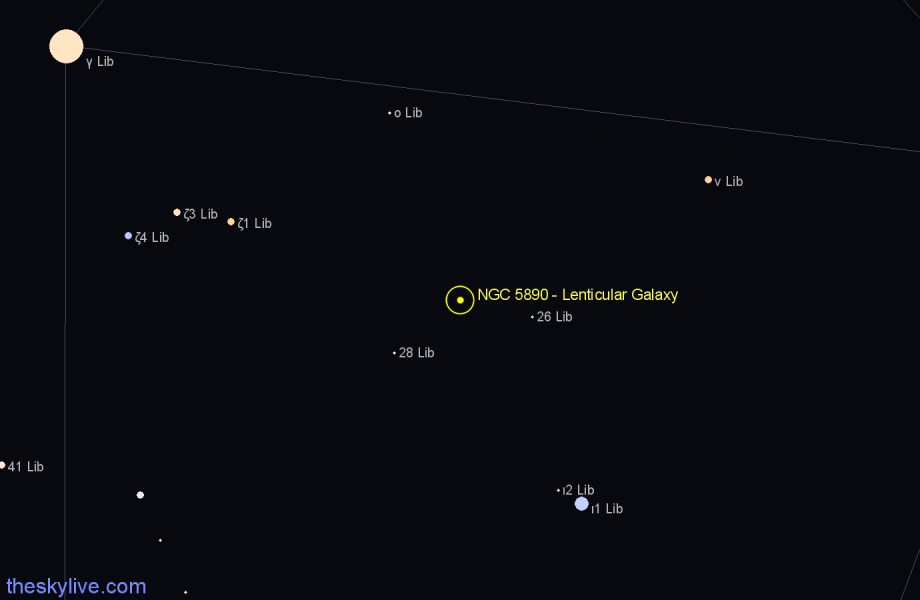 Finder chart NGC 5890 - Lenticular Galaxy in Libra star