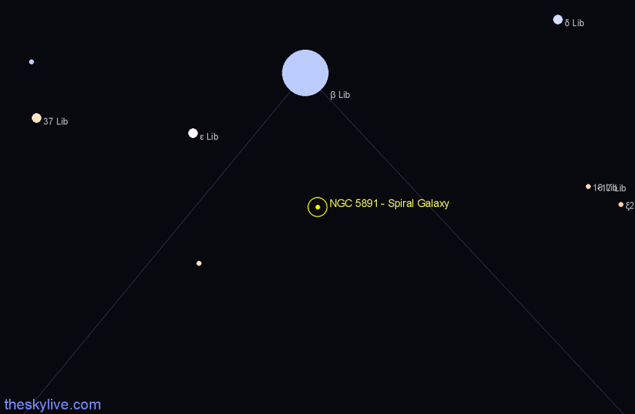 Finder chart NGC 5891 - Spiral Galaxy in Libra star