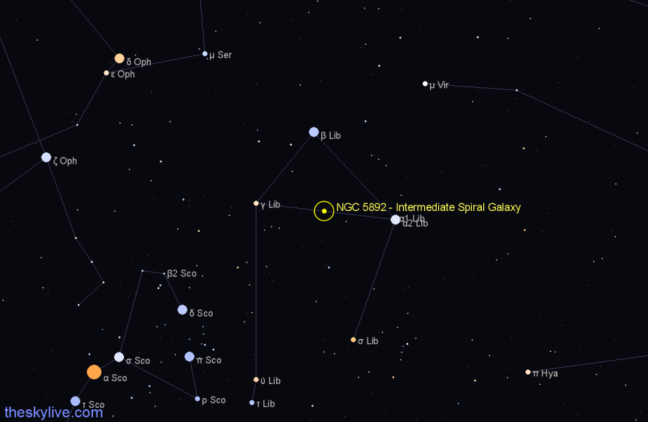 Finder chart NGC 5892 - Intermediate Spiral Galaxy in Libra star