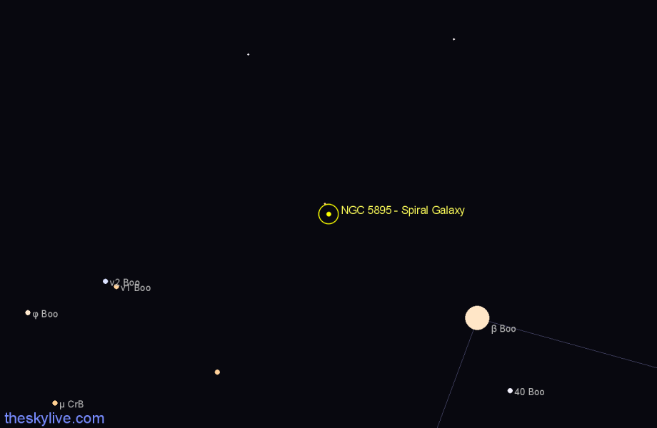 Finder chart NGC 5895 - Spiral Galaxy in Boötes star