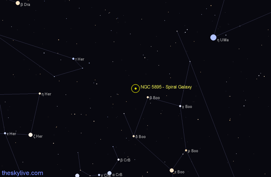 Finder chart NGC 5895 - Spiral Galaxy in Boötes star