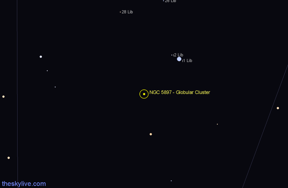 Finder chart NGC 5897 - Globular Cluster in Libra star