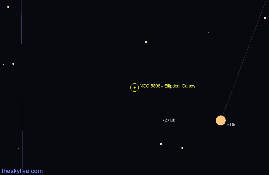 Finder chart NGC 5898 - Elliptical Galaxy in Libra star