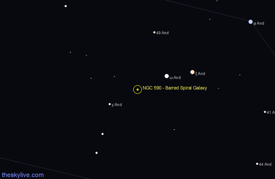 Finder chart NGC 590 - Barred Spiral Galaxy in Andromeda star