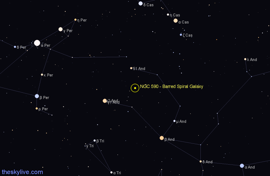 Finder chart NGC 590 - Barred Spiral Galaxy in Andromeda star