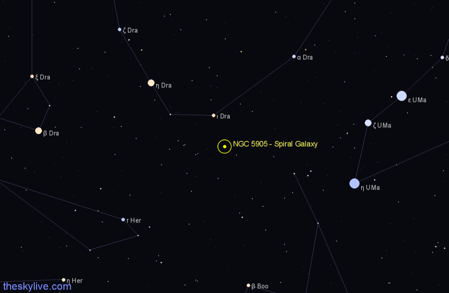 Finder chart NGC 5905 - Spiral Galaxy in Draco star