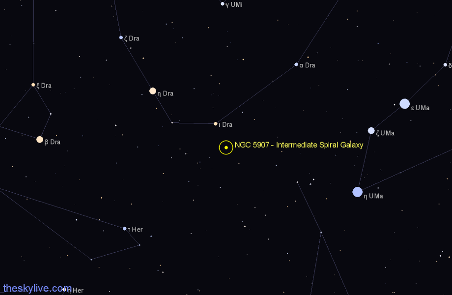 Finder chart NGC 5907 - Intermediate Spiral Galaxy in Draco star