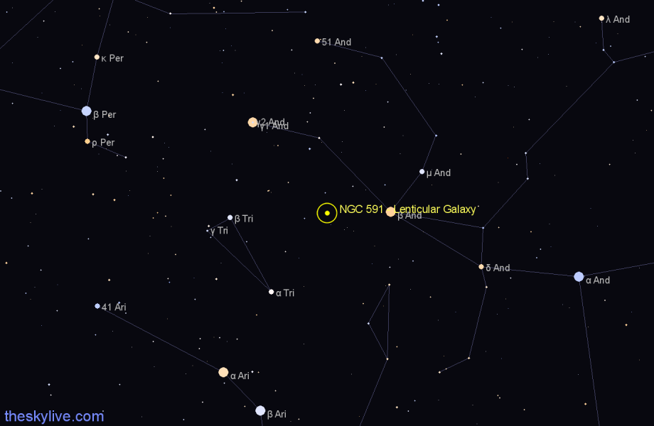 Finder chart NGC 591 - Lenticular Galaxy in Andromeda star