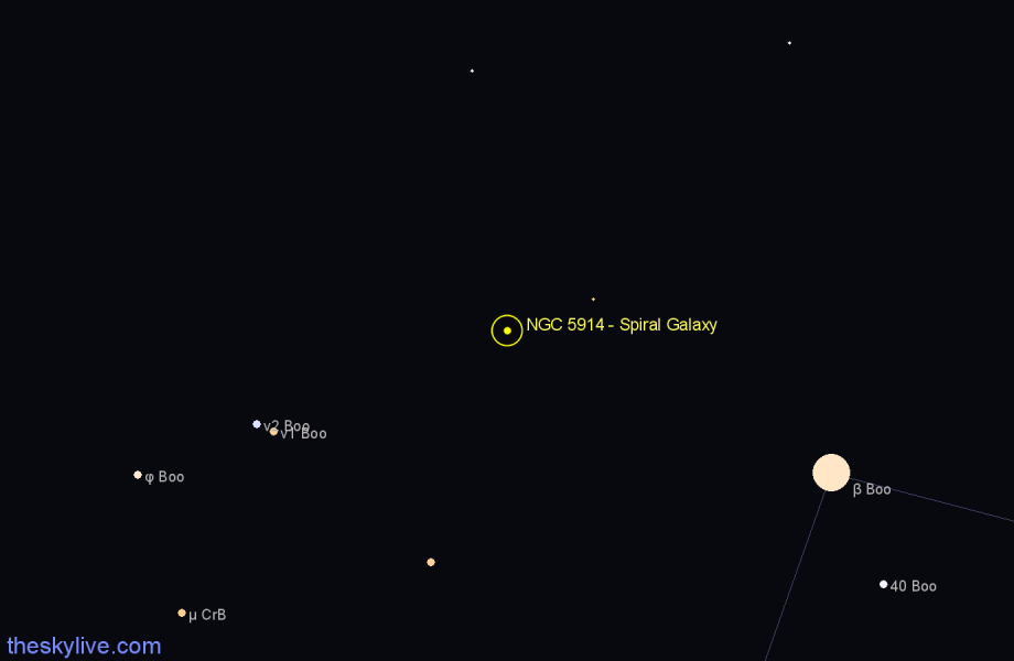 Finder chart NGC 5914 - Spiral Galaxy in Boötes star