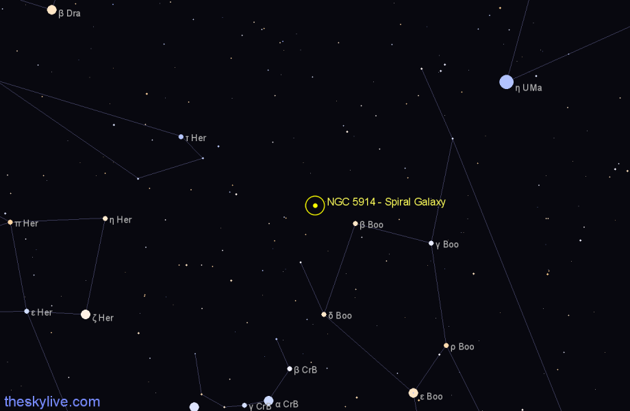 Finder chart NGC 5914 - Spiral Galaxy in Boötes star