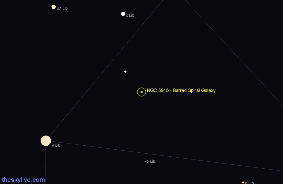 Finder chart NGC 5915 - Barred Spiral Galaxy in Libra star