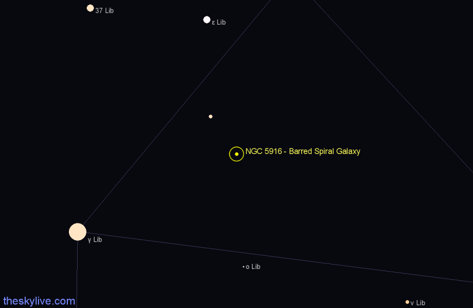 Finder chart NGC 5916 - Barred Spiral Galaxy in Libra star