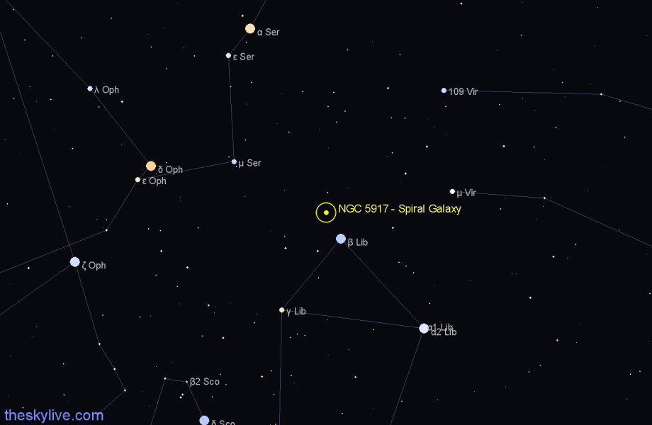 Finder chart NGC 5917 - Spiral Galaxy in Libra star