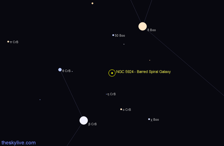 Finder chart NGC 5924 - Barred Spiral Galaxy in Corona Borealis star