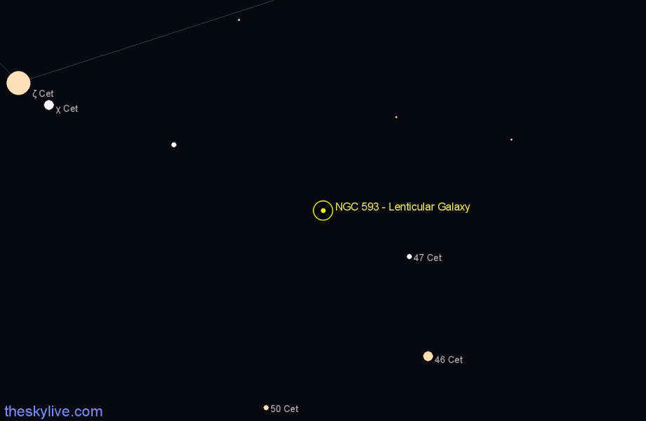Finder chart NGC 593 - Lenticular Galaxy in Cetus star