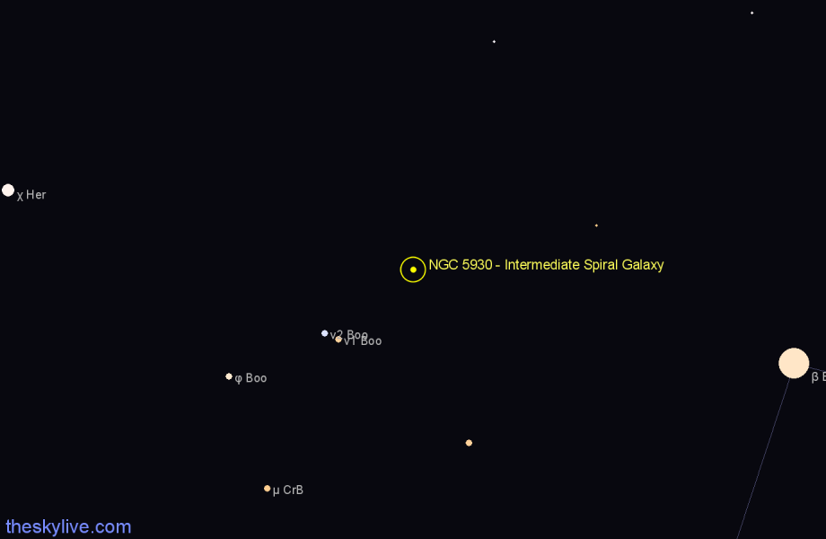 Finder chart NGC 5930 - Intermediate Spiral Galaxy in Boötes star