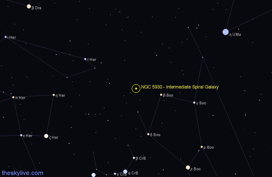 Finder chart NGC 5930 - Intermediate Spiral Galaxy in Boötes star