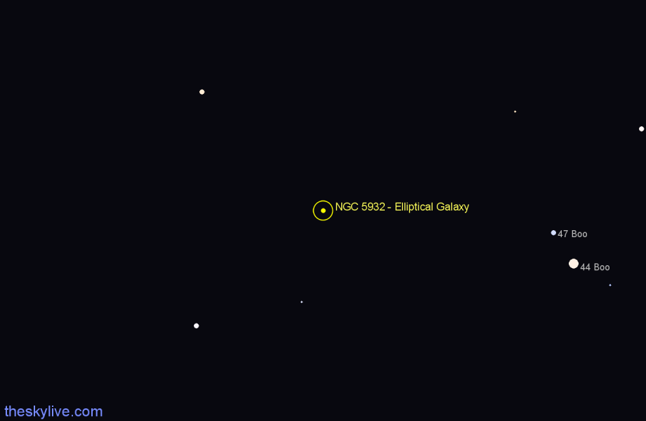 Finder chart NGC 5932 - Elliptical Galaxy in Boötes star