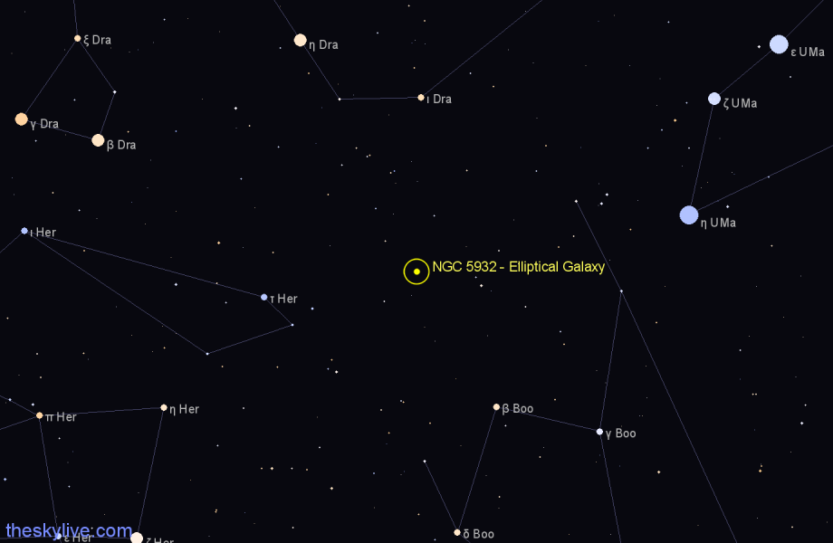 Finder chart NGC 5932 - Elliptical Galaxy in Boötes star