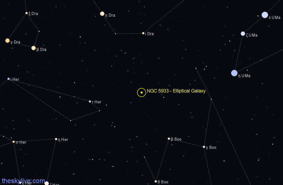 Finder chart NGC 5933 - Elliptical Galaxy in Boötes star