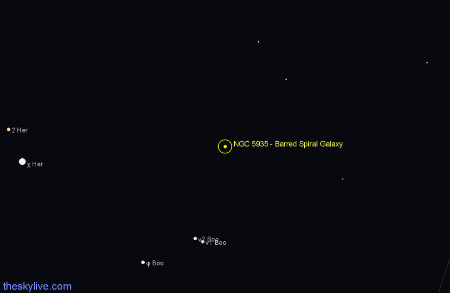 Finder chart NGC 5935 - Barred Spiral Galaxy in Boötes star