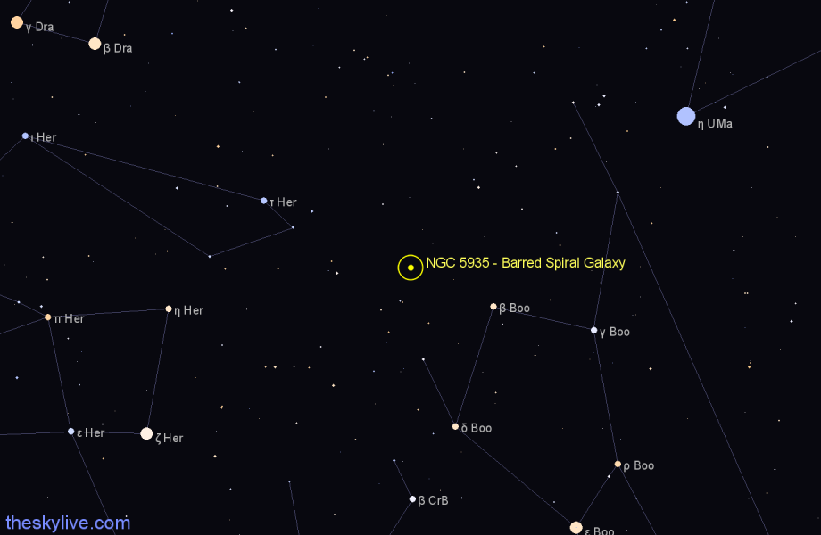 Finder chart NGC 5935 - Barred Spiral Galaxy in Boötes star