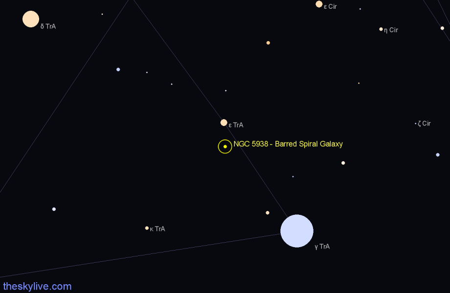 Finder chart NGC 5938 - Barred Spiral Galaxy in Triangulum Australe star