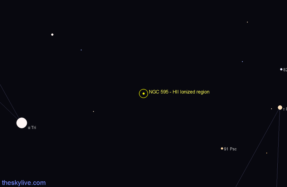Finder chart NGC 595 - HII Ionized region in Triangulum star