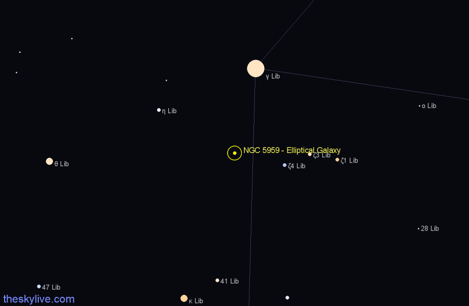 Finder chart NGC 5959 - Elliptical Galaxy in Libra star