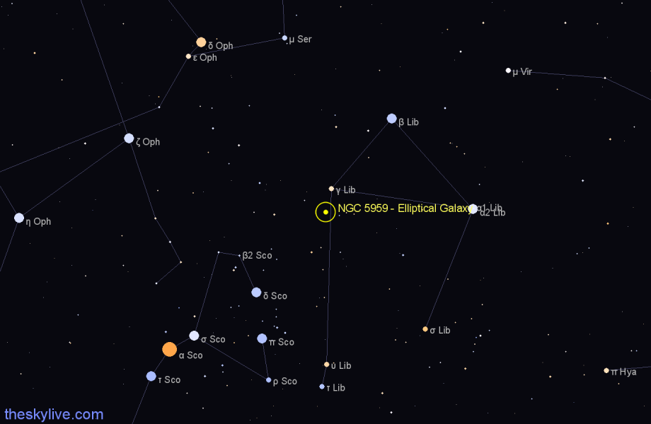 Finder chart NGC 5959 - Elliptical Galaxy in Libra star