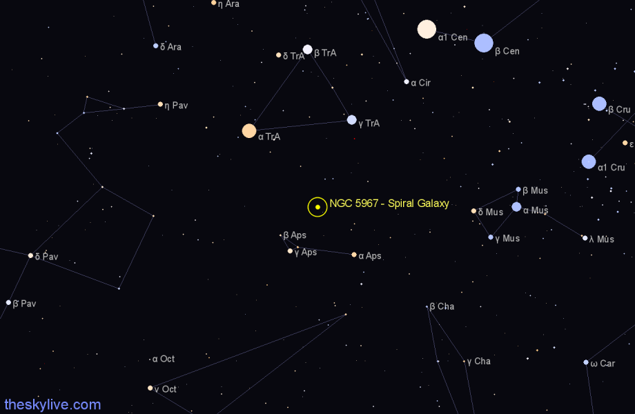 Finder chart NGC 5967 - Spiral Galaxy in Apus star