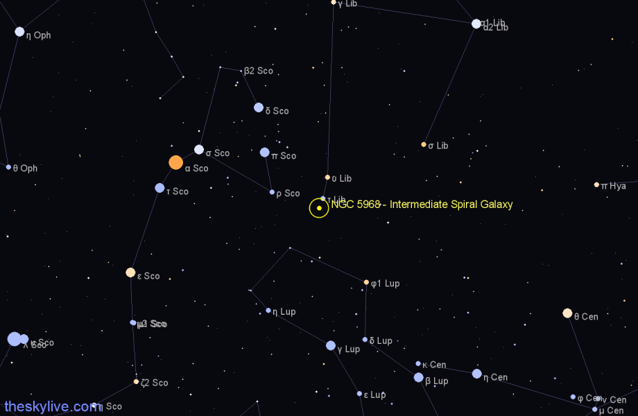 Finder chart NGC 5968 - Intermediate Spiral Galaxy in Lupus star
