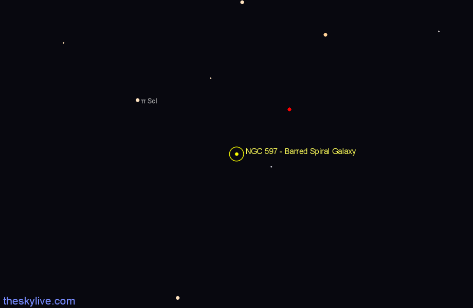 Finder chart NGC 597 - Barred Spiral Galaxy in Sculptor star