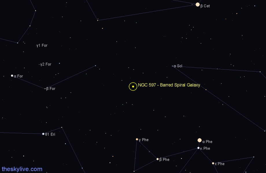 Finder chart NGC 597 - Barred Spiral Galaxy in Sculptor star