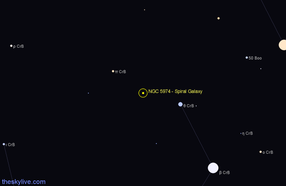 Finder chart NGC 5974 - Spiral Galaxy in Corona Borealis star