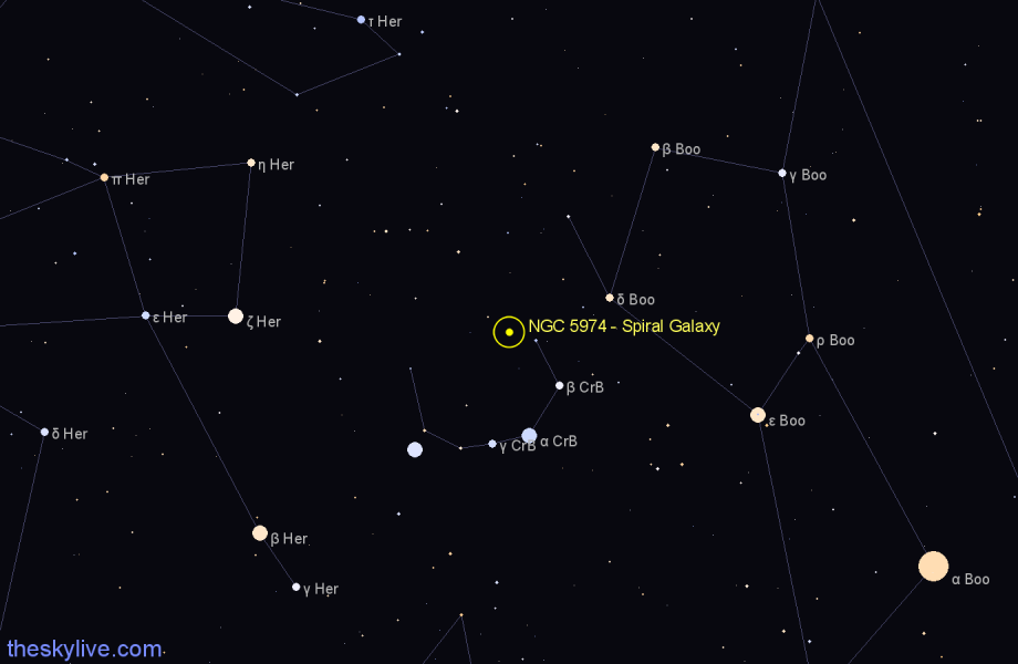 Finder chart NGC 5974 - Spiral Galaxy in Corona Borealis star