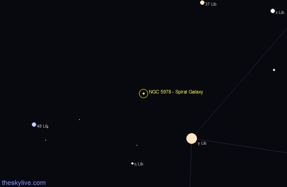 Finder chart NGC 5978 - Spiral Galaxy in Libra star