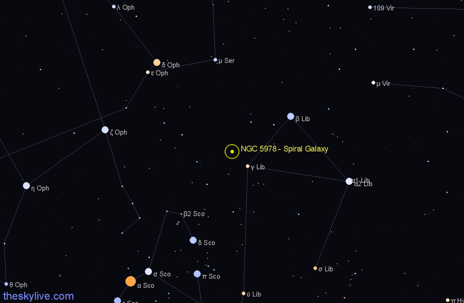 Finder chart NGC 5978 - Spiral Galaxy in Libra star